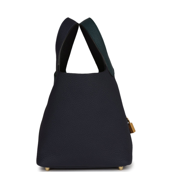 Top quality Hermes Picotin Lock 18 Casaque Bleu Nuit and Vert Cypress Clemence Gold Hardware