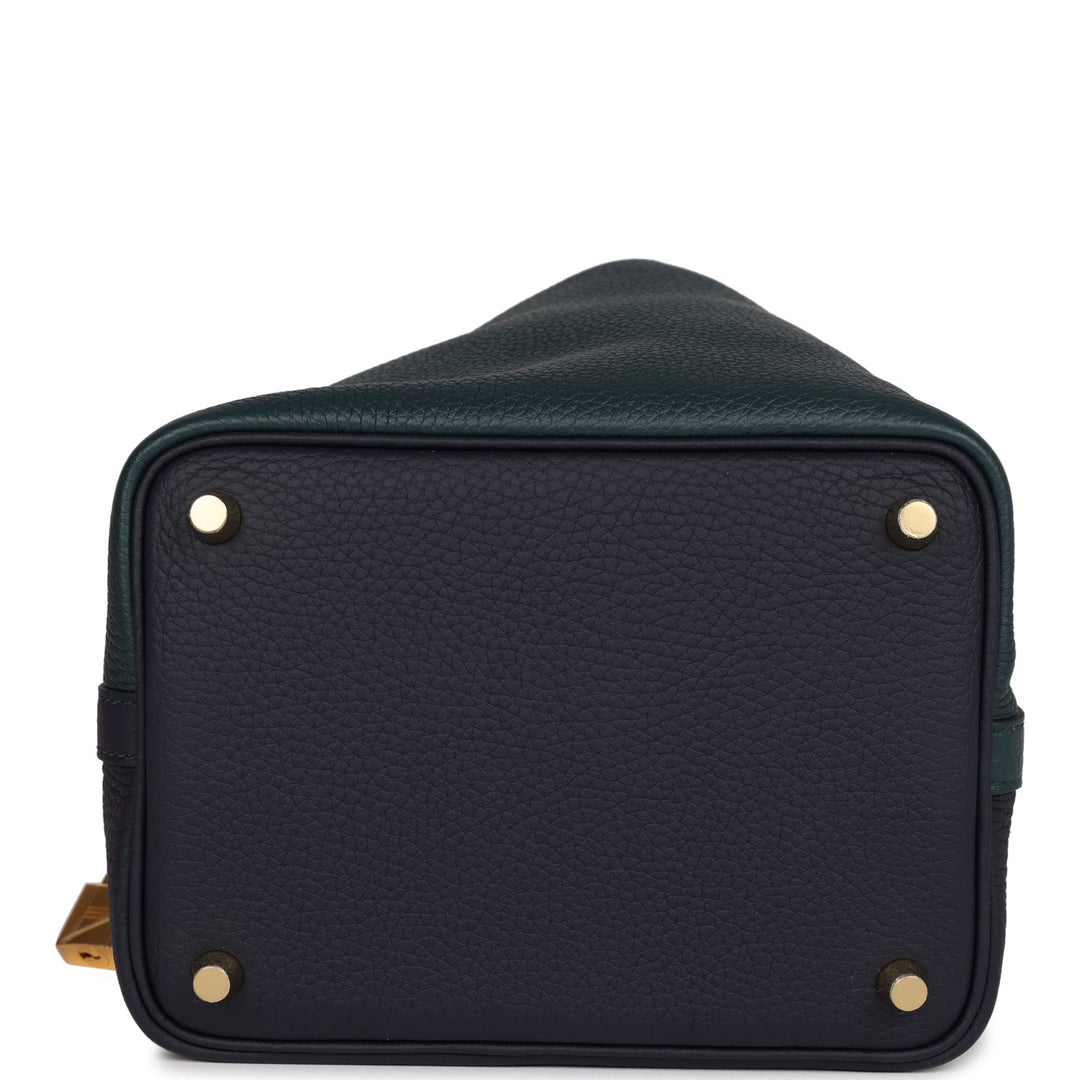 Top quality Hermes Picotin Lock 18 Casaque Bleu Nuit and Vert Cypress Clemence Gold Hardware