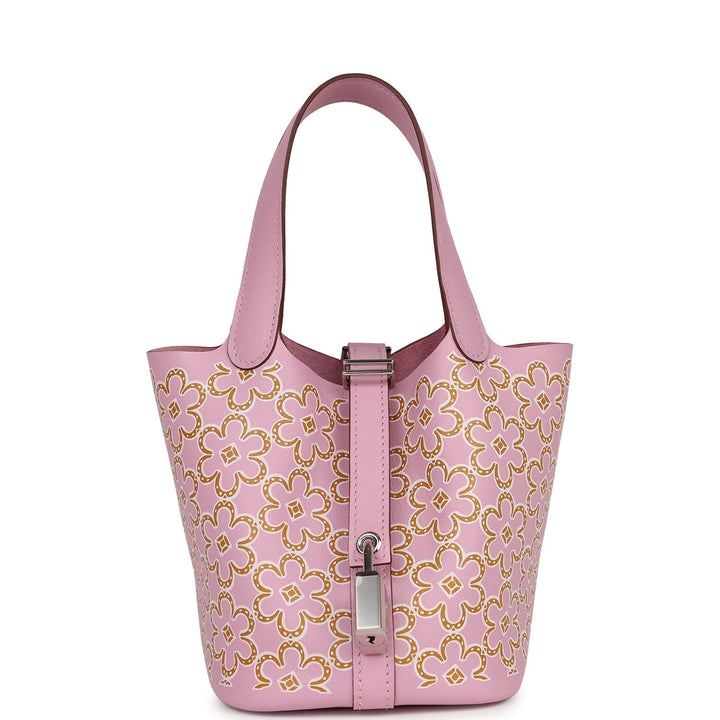 Top quality Hermes Micro Picotin Lock 14 "Lucky Daisy" Mauve Sylvestre Swift Palladium Hardware