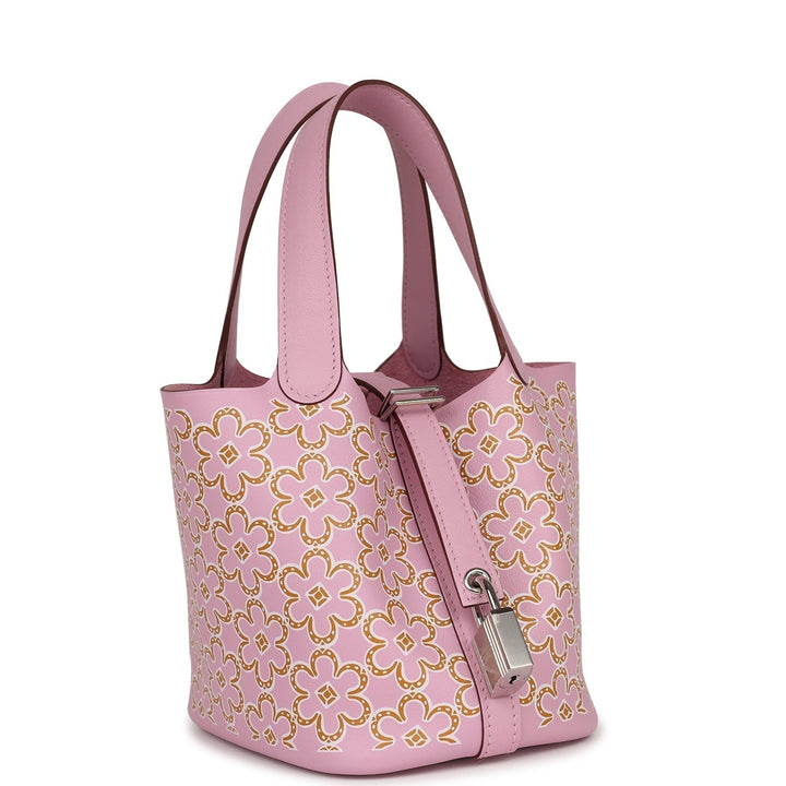 Top quality Hermes Micro Picotin Lock 14 "Lucky Daisy" Mauve Sylvestre Swift Palladium Hardware