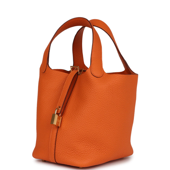 Top quality Hermes Picotin 18 Orange H Clemence  Gold Hardware
