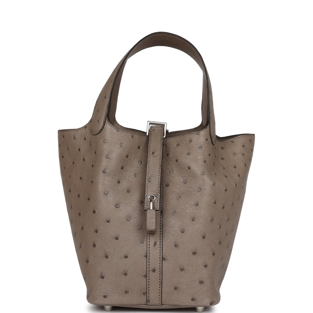 Top quality Hermes Picotin Lock 18 Gris Tourterelle Ostrich Palladium Hardware