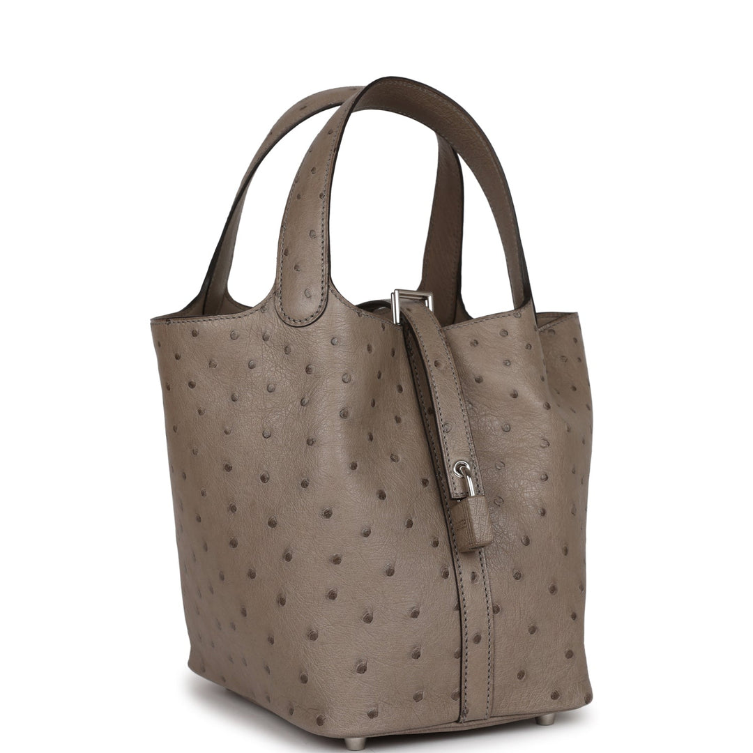 Top quality Hermes Picotin Lock 18 Gris Tourterelle Ostrich Palladium Hardware