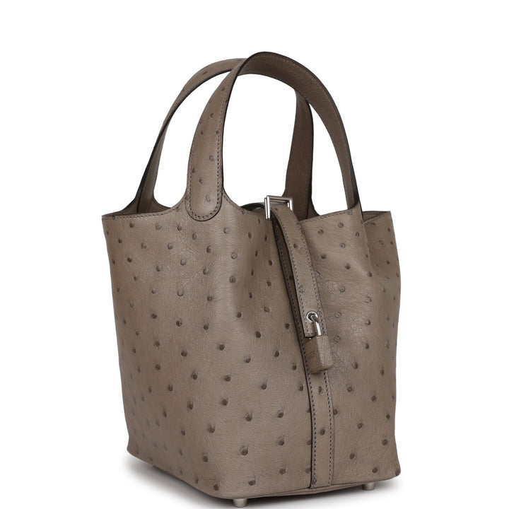 Top quality Hermes Picotin Lock 18 Gris Tourterelle Ostrich Palladium Hardware