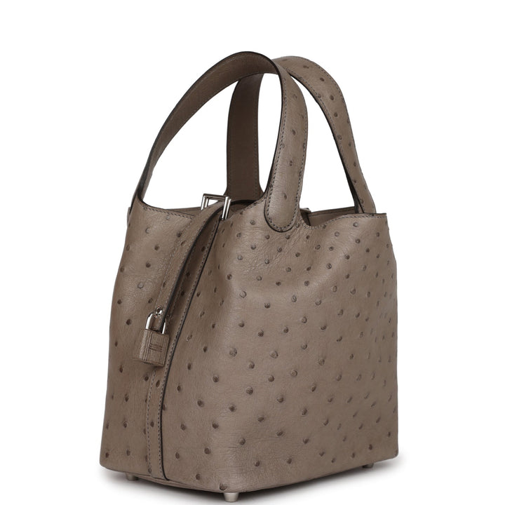 Top quality Hermes Picotin Lock 18 Gris Tourterelle Ostrich Palladium Hardware