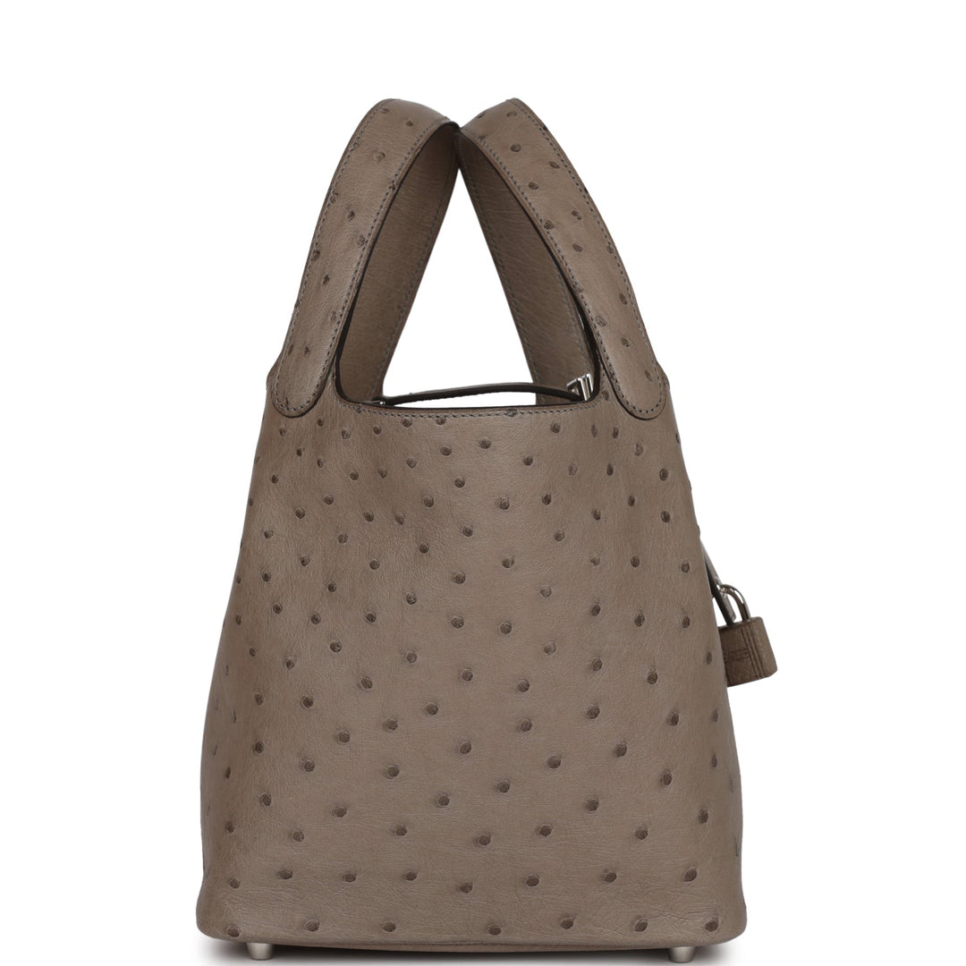 Top quality Hermes Picotin Lock 18 Gris Tourterelle Ostrich Palladium Hardware