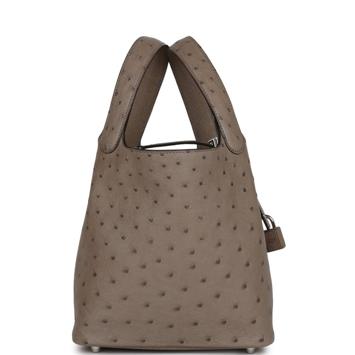Top quality Hermes Picotin Lock 18 Gris Tourterelle Ostrich Palladium Hardware