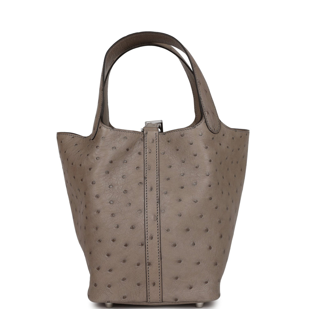 Top quality Hermes Picotin Lock 18 Gris Tourterelle Ostrich Palladium Hardware