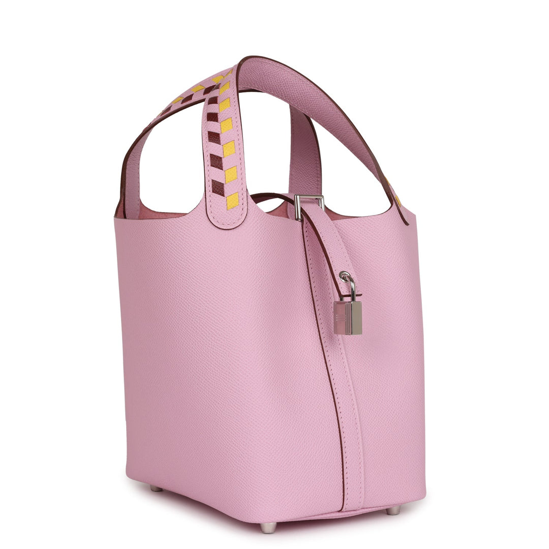 Hermes Picotin 18 Tressage De Cuir Mauve Sylvestre Epsom Palladium Hardware