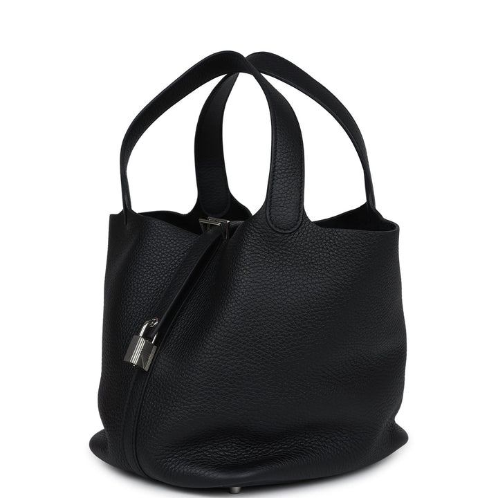 Hermes Picotin Lock 22 Black Clemence Palladium Hardware
