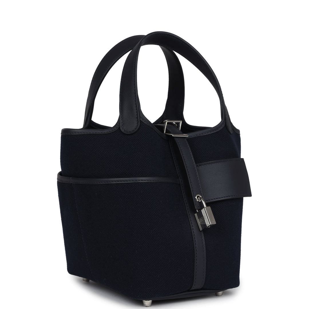 Hermes Picotin Cargo 18 Caban Swift and Black Toile Canvas Palladium Hardware