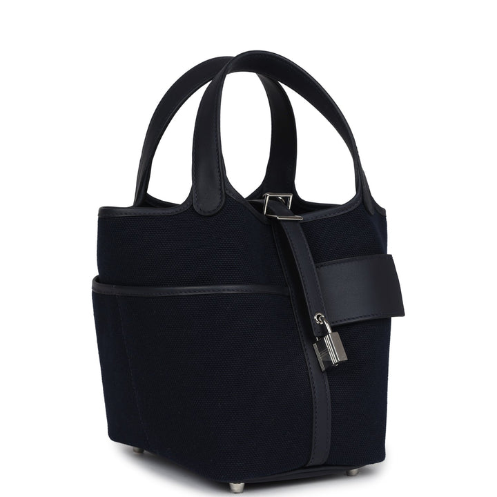 Hermes Picotin Cargo 18 Caban Swift and Black Toile Canvas Palladium Hardware