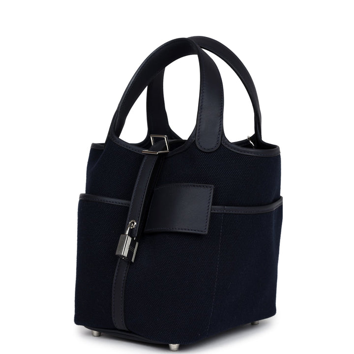 Hermes Picotin Cargo 18 Caban Swift and Black Toile Canvas Palladium Hardware