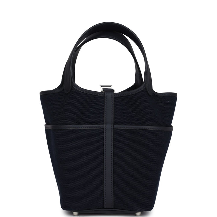 Hermes Picotin Cargo 18 Caban Swift and Black Toile Canvas Palladium Hardware