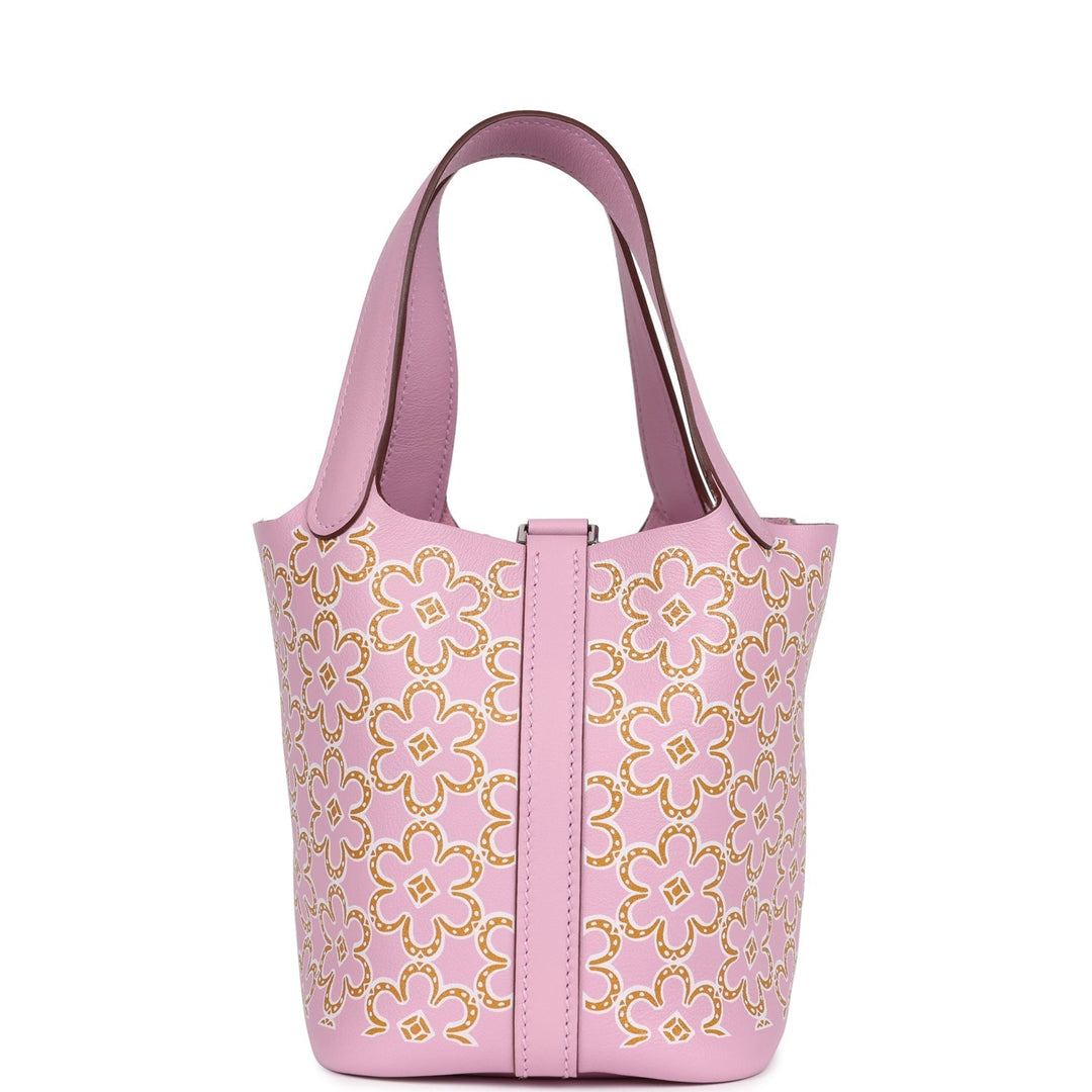 Hermes Micro Picotin Lock 14 "Lucky Daisy" Mauve Sylvestre Swift Palladium Hardware