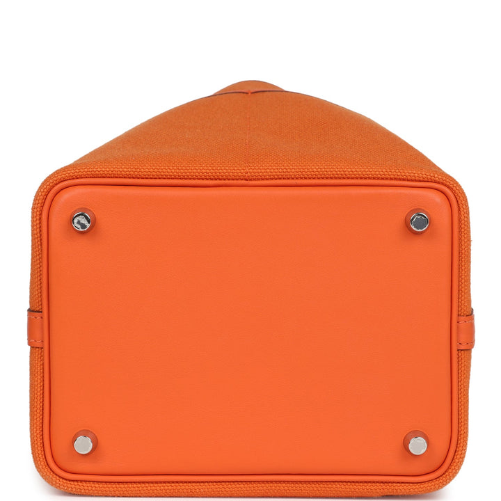 Hermes Picotin Cargo 18 Orange Swift and Toile Canvas Palladium Hardware