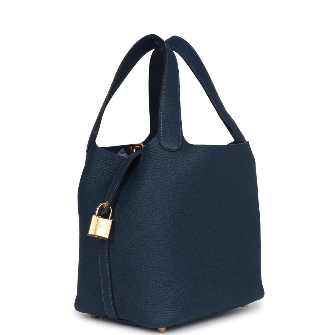 Hermes Picotin Lock 18 Bleu De Prusse Clemence Gold Hardware