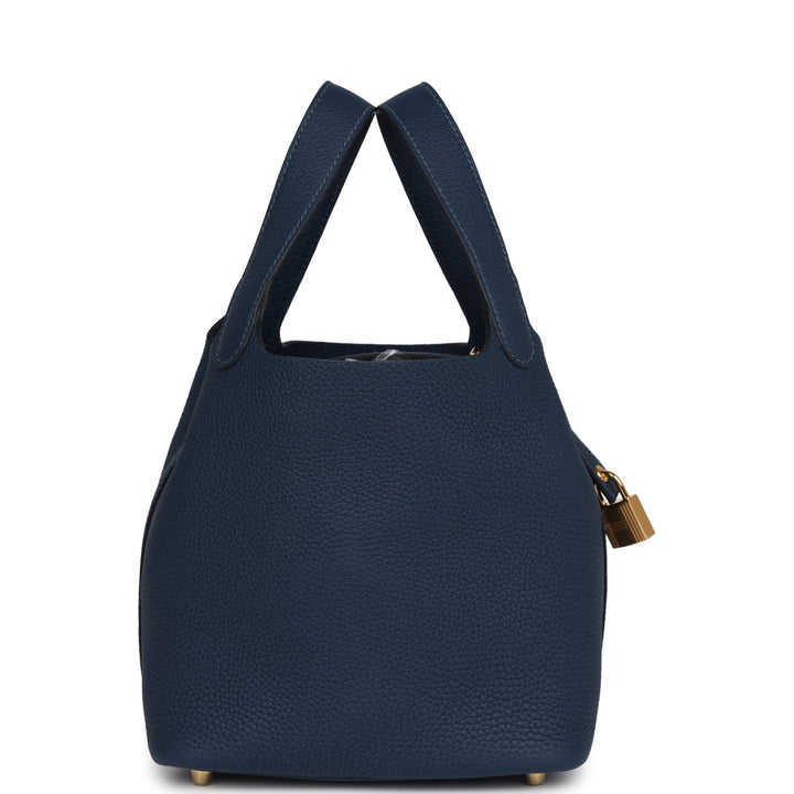 Hermes Picotin Lock 18 Bleu De Prusse Clemence Gold Hardware