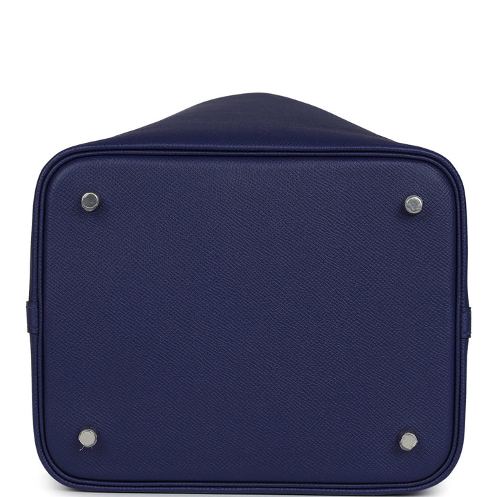 Hermes Picotin Lock 22 Tressage De Cuir Bleu Encre, Brique and Black Epsom Palladium Hardware