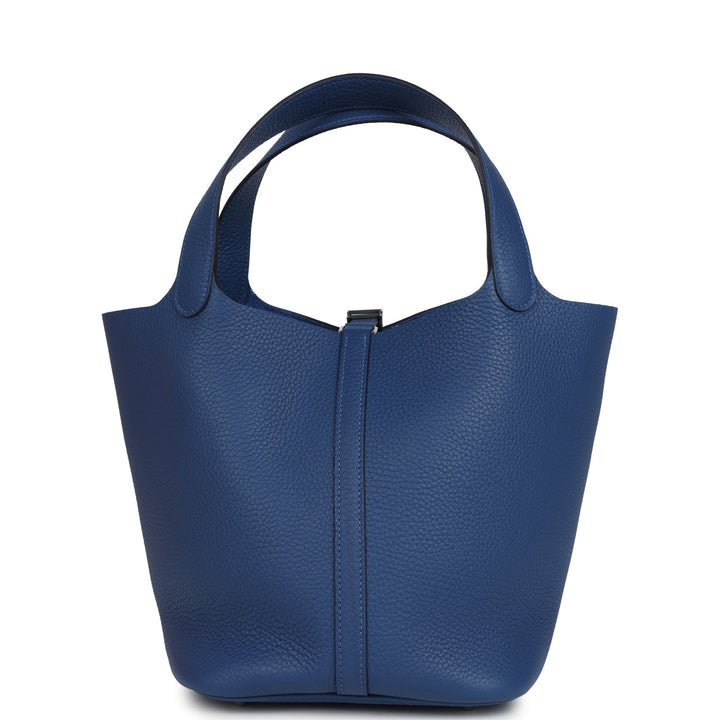 Hermes Picotin Lock 22 Bleu Tie Clemence Palladium Hardware