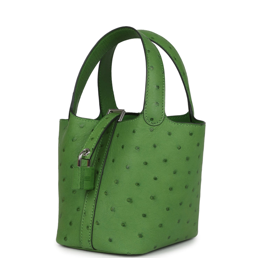 Hermes Micro Picotin Lock 14 Vert Yucca Ostrich Palladium Hardware