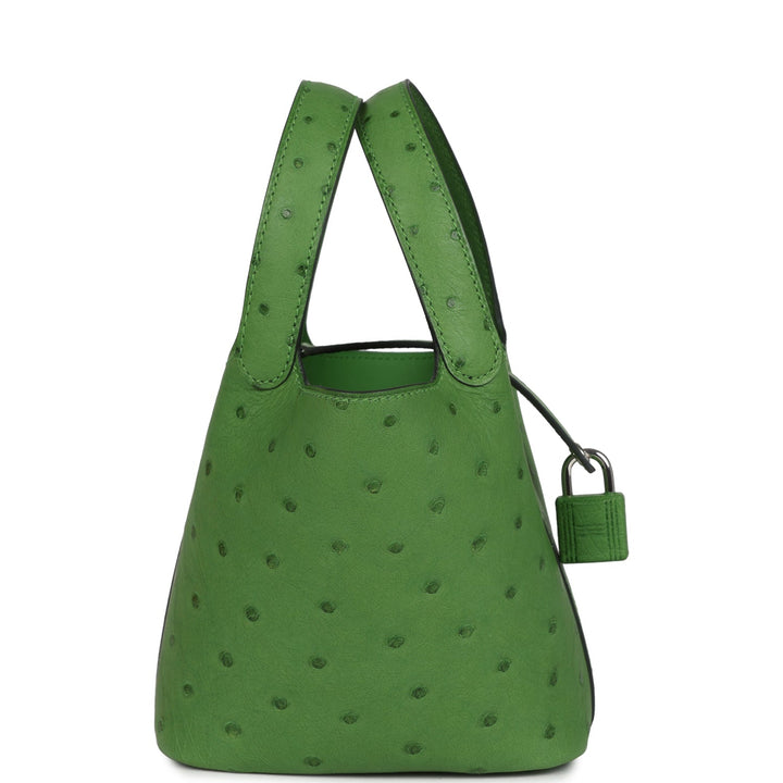 Hermes Micro Picotin Lock 14 Vert Yucca Ostrich Palladium Hardware