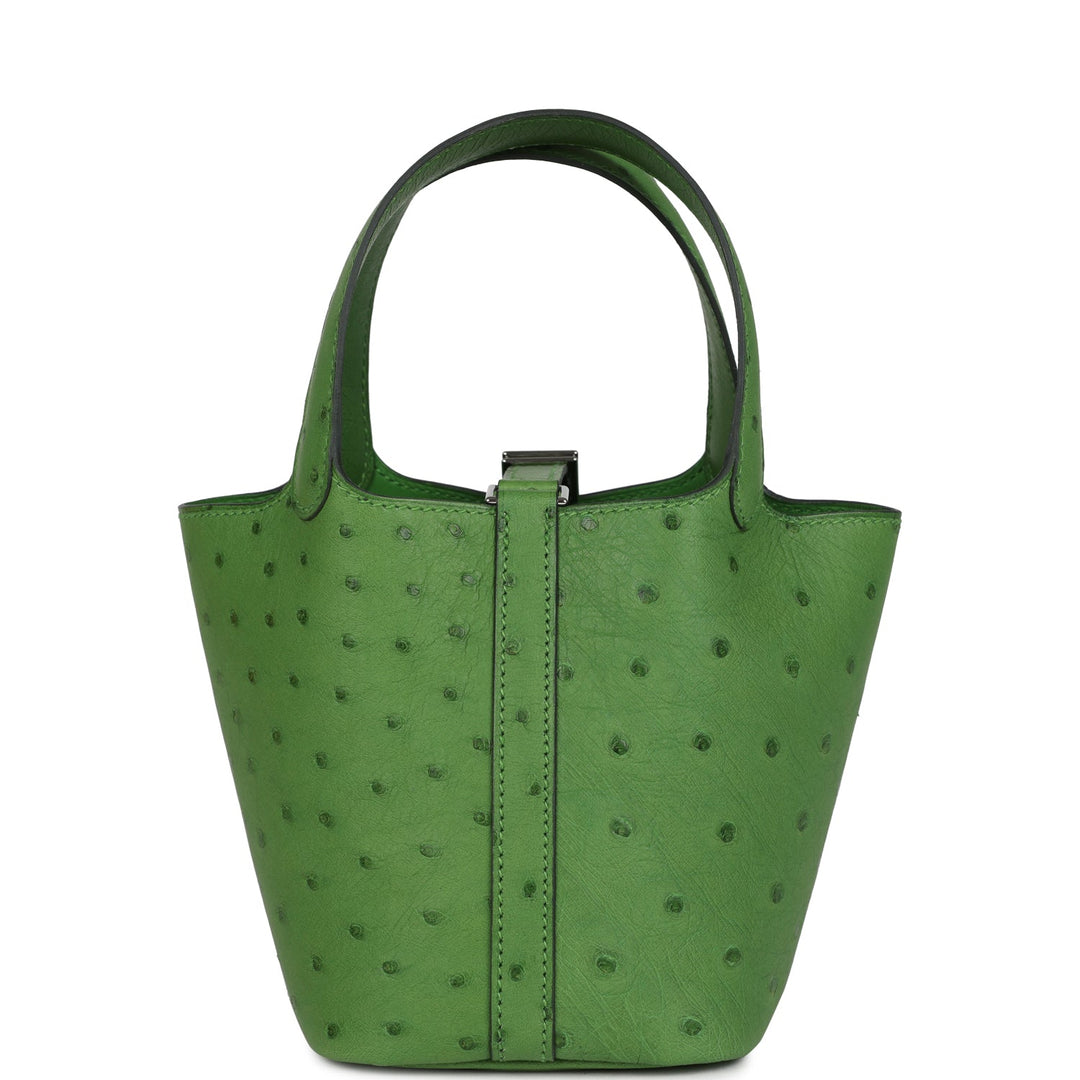 Hermes Micro Picotin Lock 14 Vert Yucca Ostrich Palladium Hardware