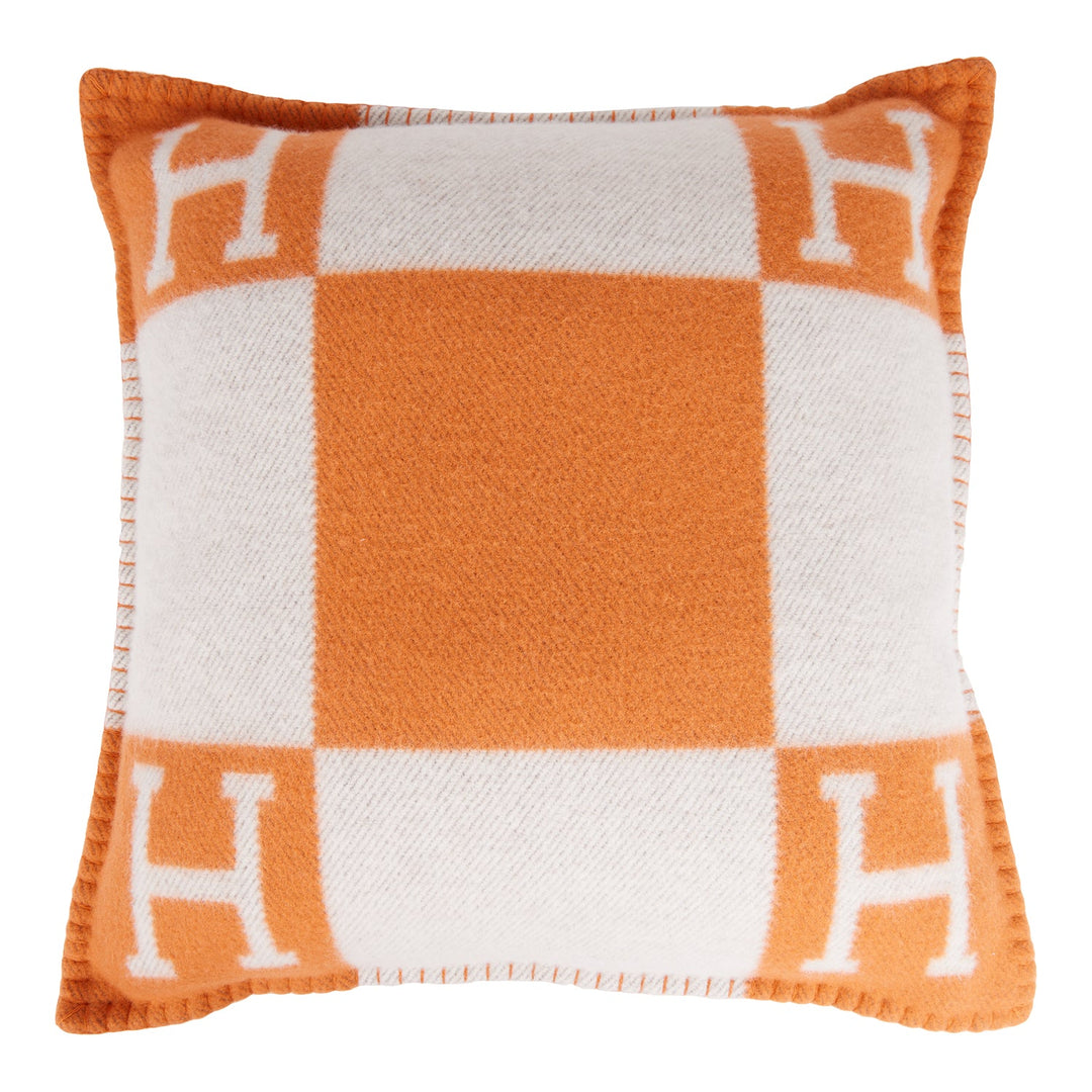 Top quality Hermes "Avalon" Ecru and Potiron Signature H Cushion PM