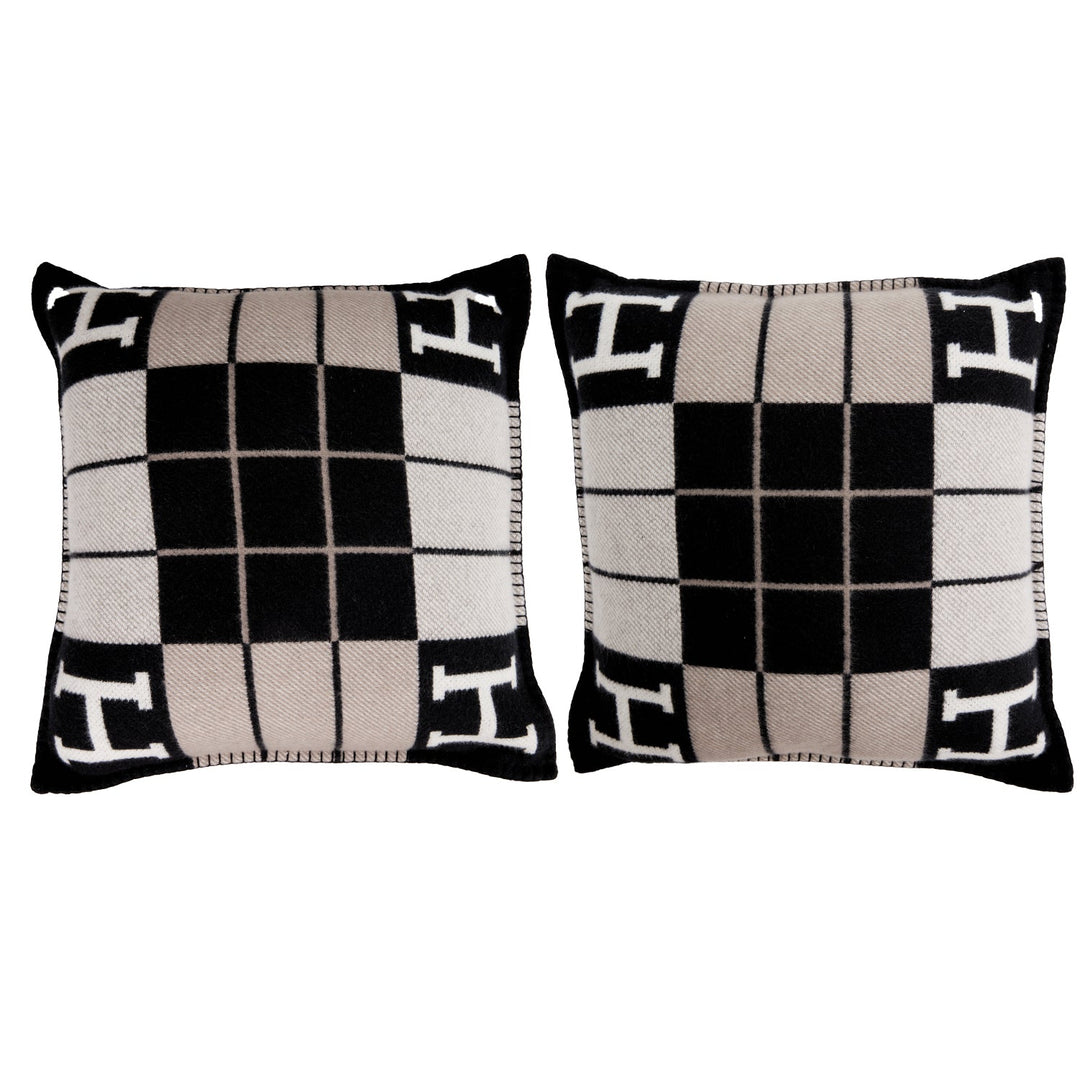 Top quality Hermes "Avalon III" Gris and Black Signature H Cushion PM Set of Two