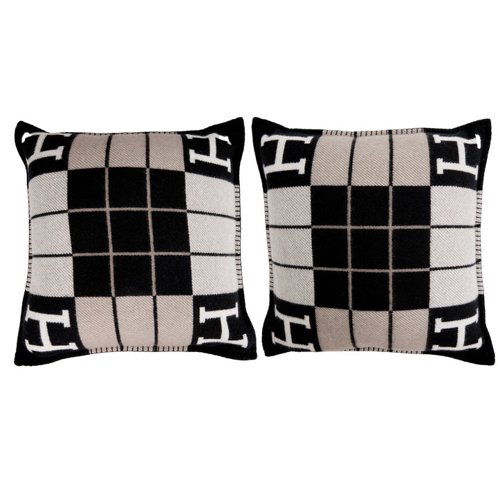 Top quality Hermes "Avalon III" Gris and Black Signature H Cushion PM Set of Two