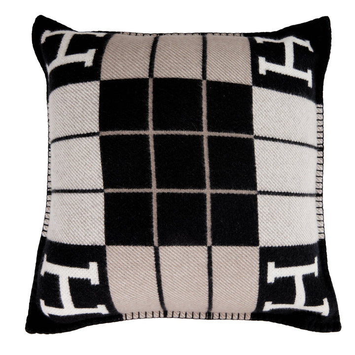 Top quality Hermes "Avalon III" Gris and Black Signature H Cushion PM Set of Two
