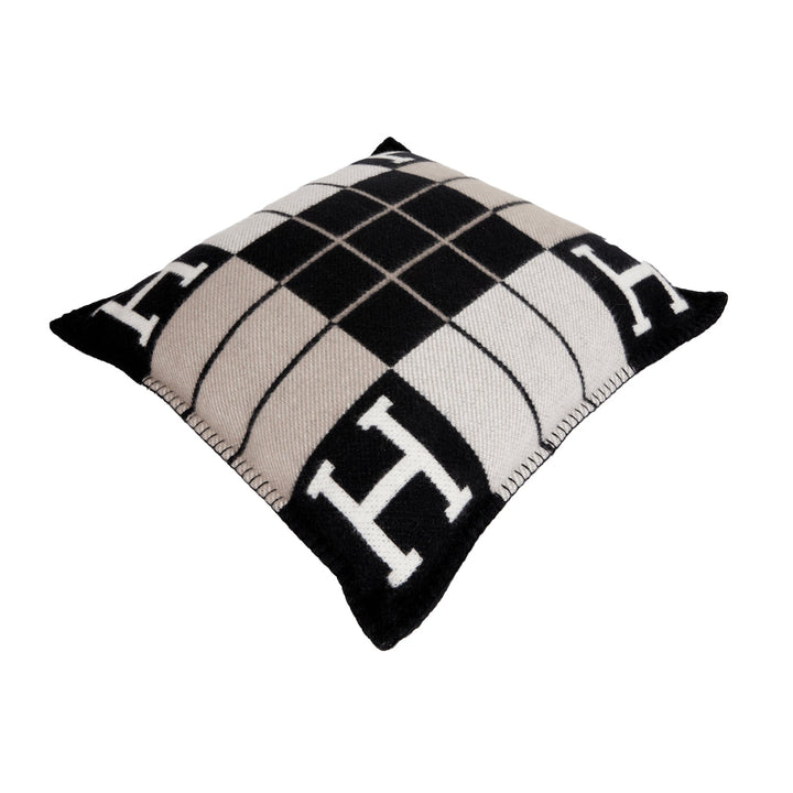 Top quality Hermes "Avalon III" Gris and Black Signature H Cushion PM Set of Two