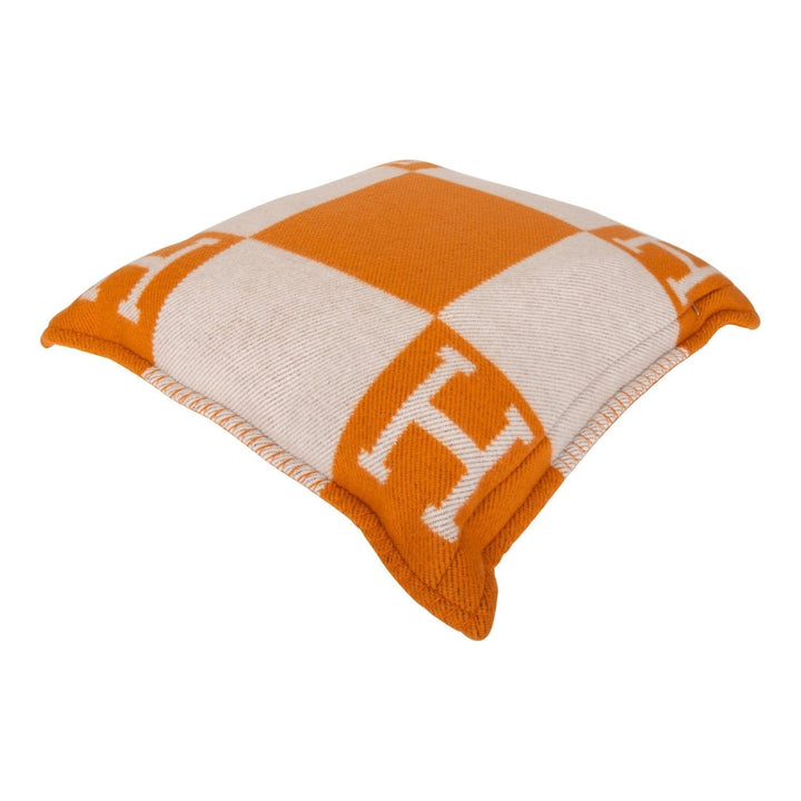 Hermes "Avalon" Ecru and Potiron Signature H Cushion PM Set of Two