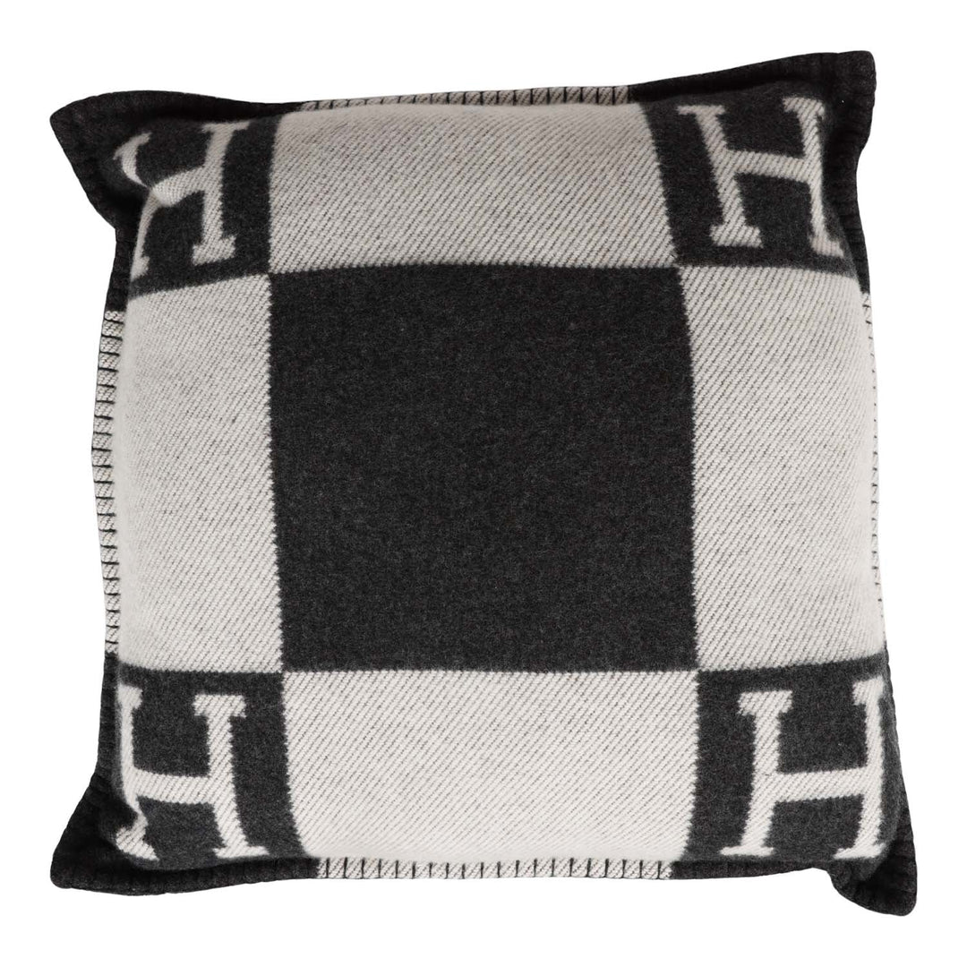 Top quality Hermes "Avalon" Ecru and Gris Fonce Signature H Cushion PM Single