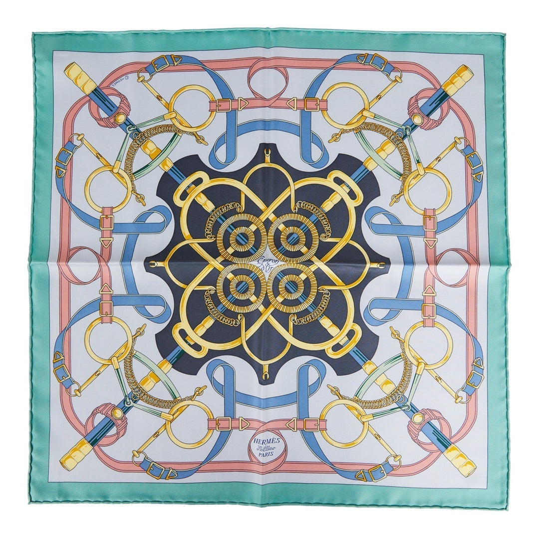 Hermes "Gavroche" Vert Amande Silk Pocket Square Scarf 45cm Pair