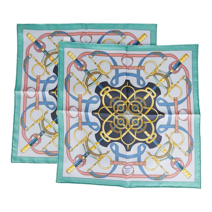 Hermes "Gavroche" Vert Amande Silk Pocket Square Scarf 45cm Pair