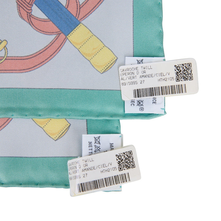 Hermes "Gavroche" Vert Amande Silk Pocket Square Scarf 45cm Pair