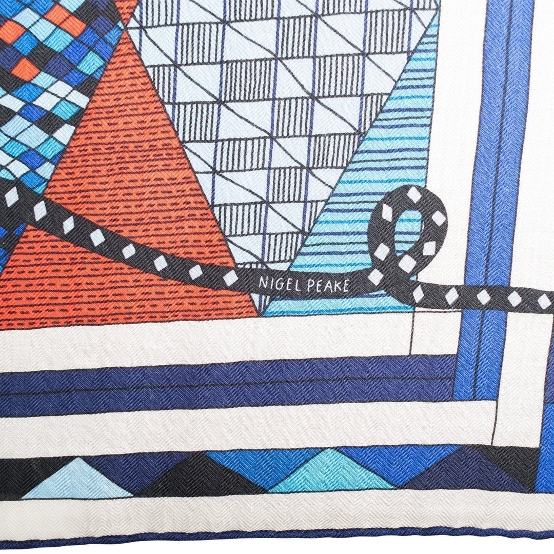 Top quality Hermes "Patchwork Horse" Bleu Royal Cashmere and Silk Shawl 140cm