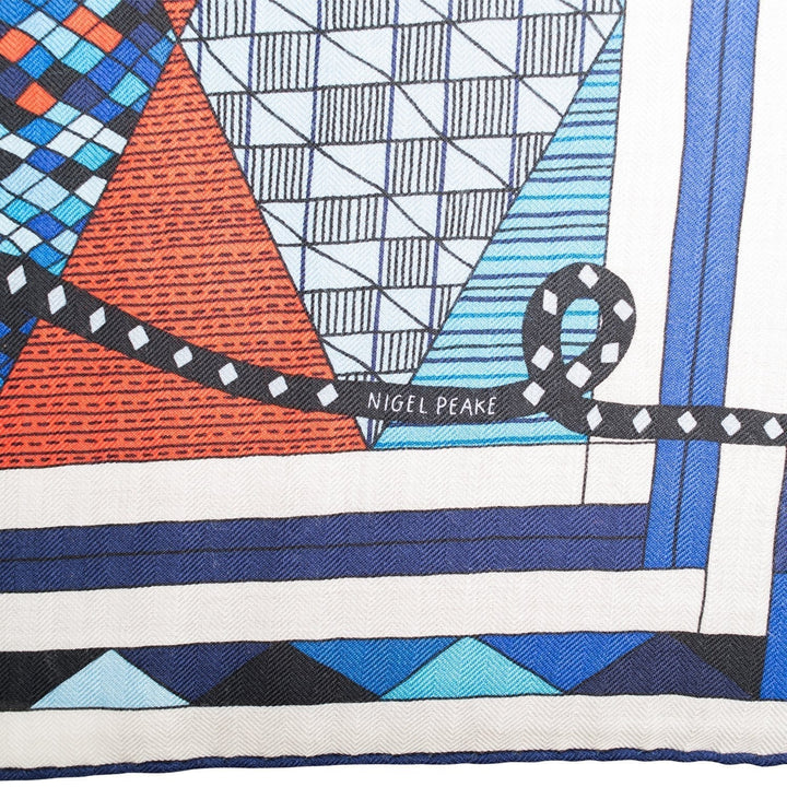 Top quality Hermes "Patchwork Horse" Bleu Royal Cashmere and Silk Shawl 140cm