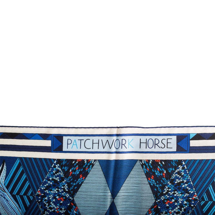 Top quality Hermes "Patchwork Horse" Bleu Royal Cashmere and Silk Shawl 140cm