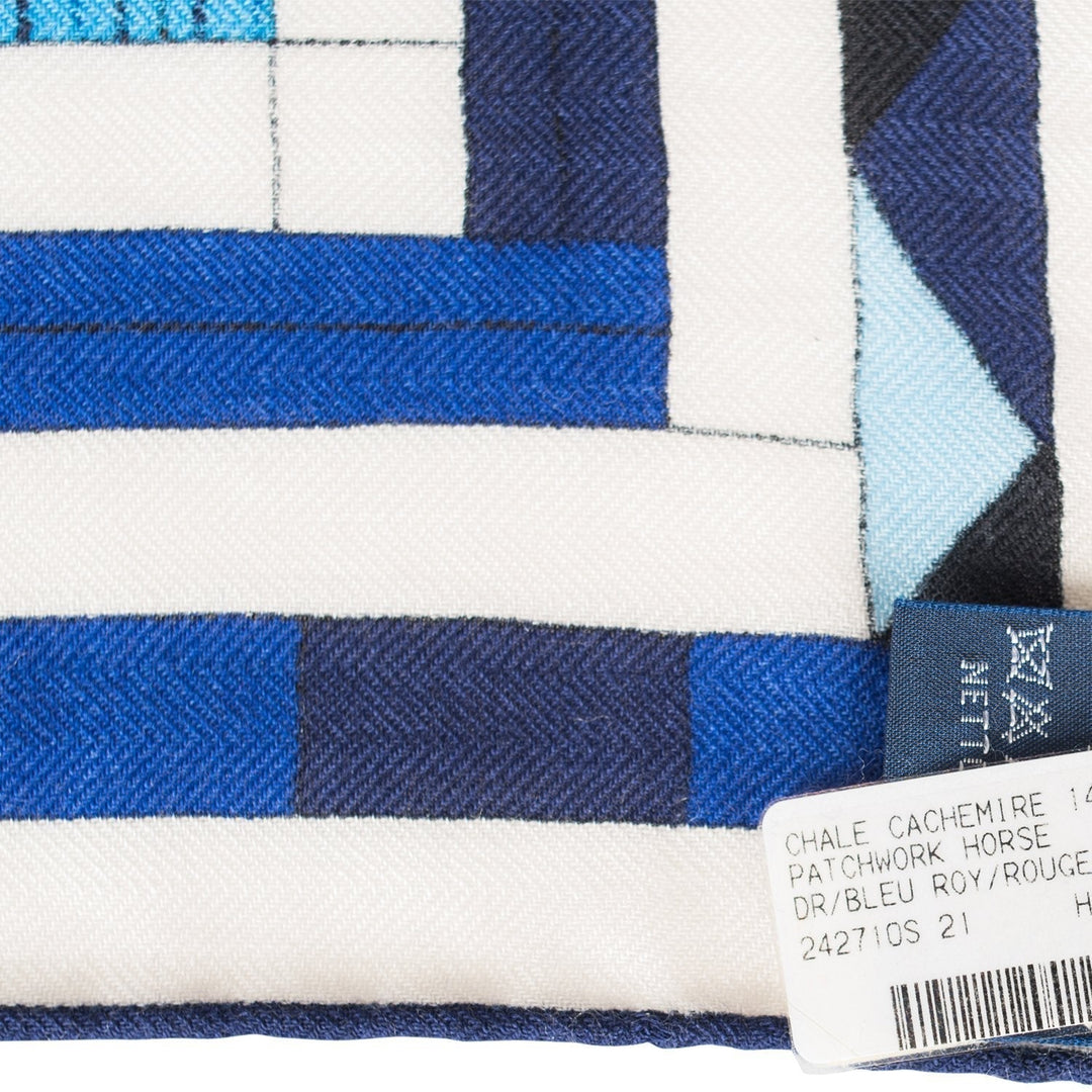 Top quality Hermes "Patchwork Horse" Bleu Royal Cashmere and Silk Shawl 140cm