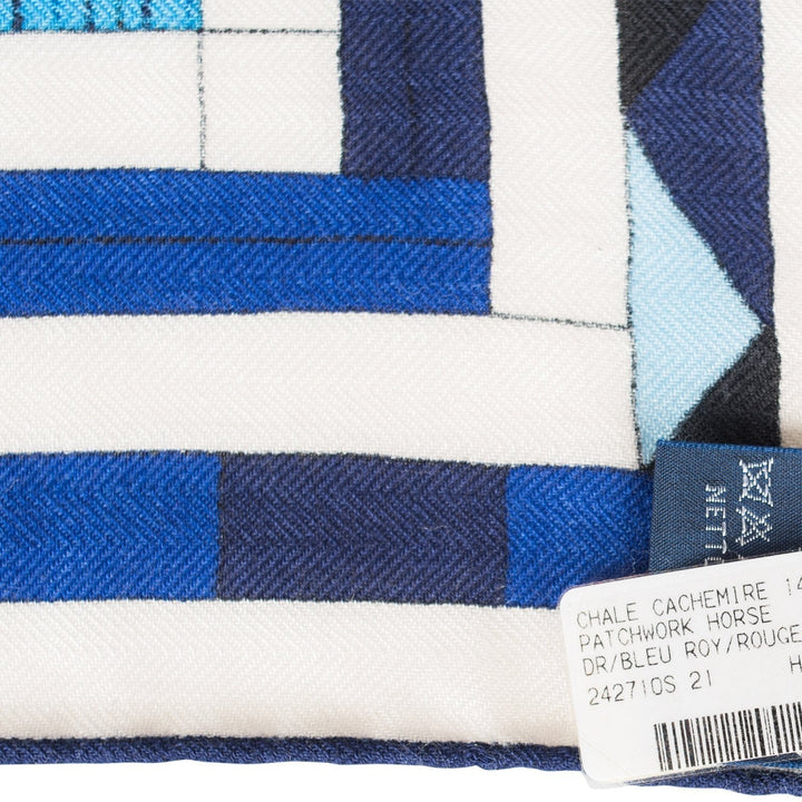 Top quality Hermes "Patchwork Horse" Bleu Royal Cashmere and Silk Shawl 140cm