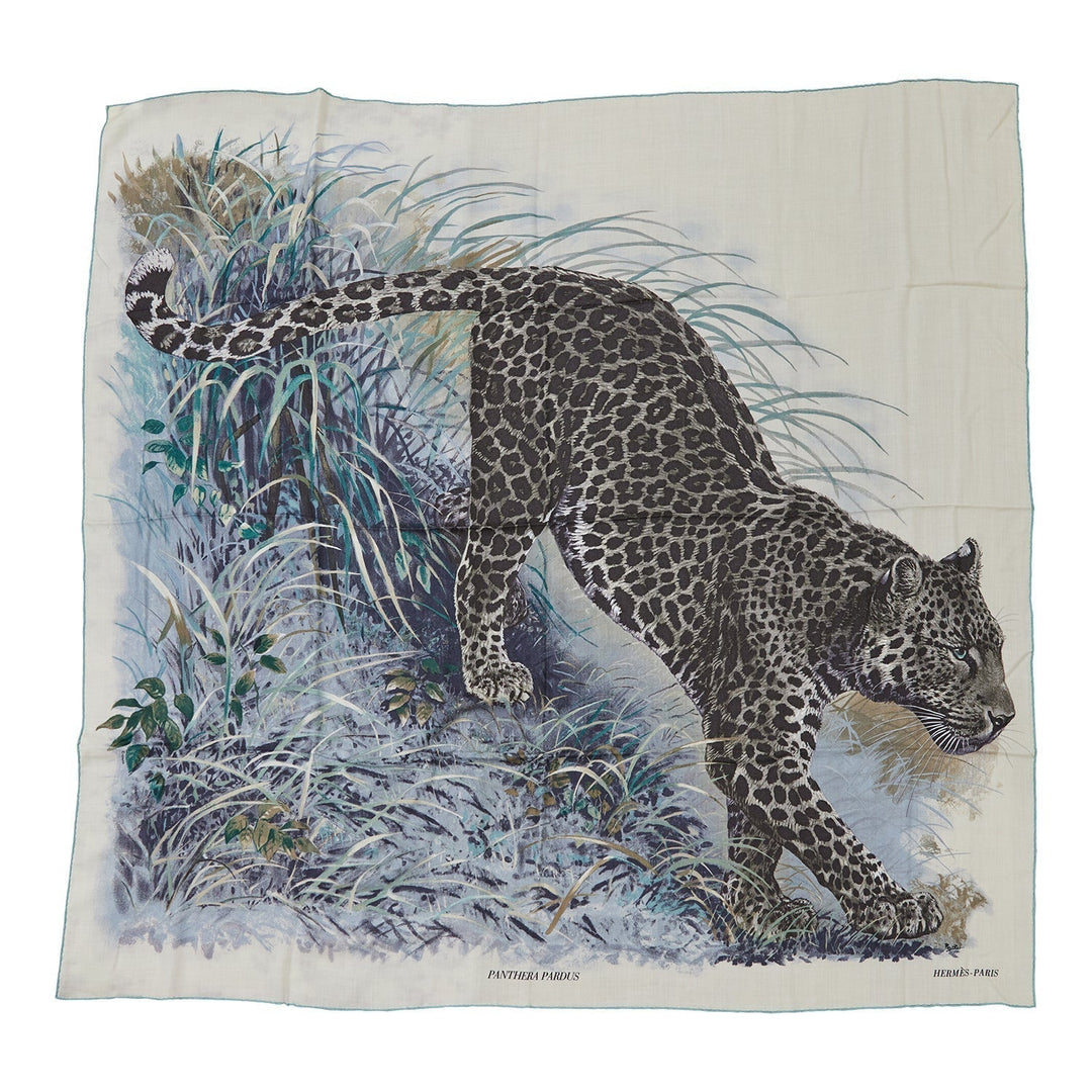 Top quality Hermes "Panthera Pardus" White Cashmere Shawl 140cm