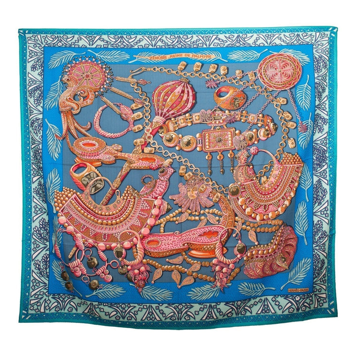 Top quality Hermes "Zenobie, Reine de Palmyre" Turquoise Cashmere and Silk Shawl 140cm