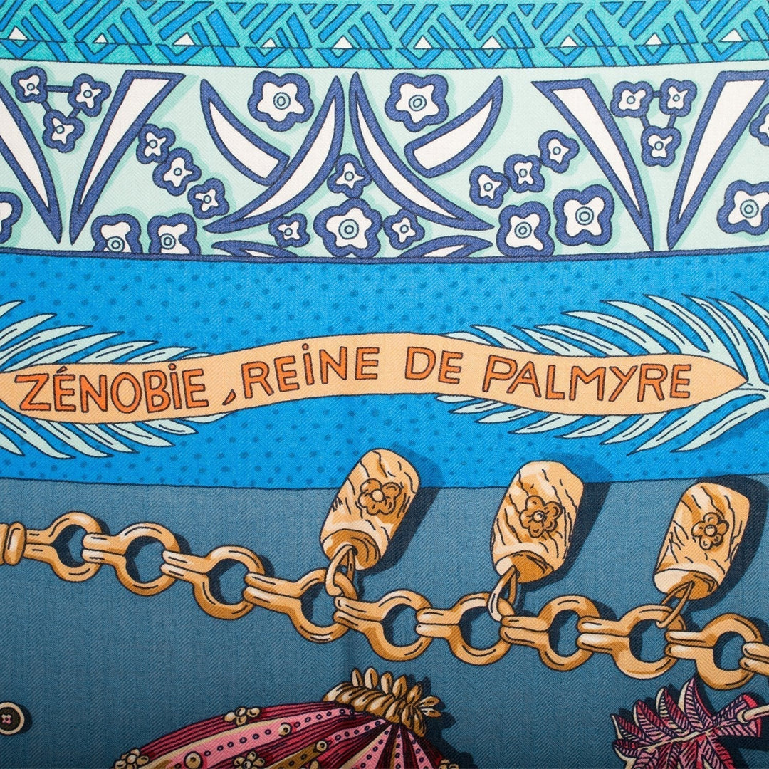 Top quality Hermes "Zenobie, Reine de Palmyre" Turquoise Cashmere and Silk Shawl 140cm