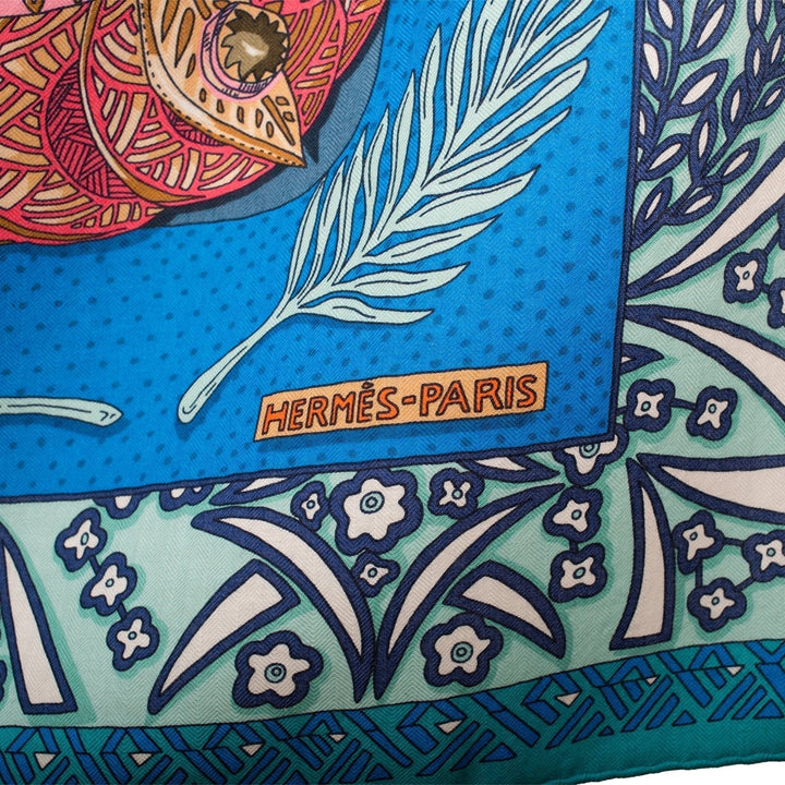 Top quality Hermes "Zenobie, Reine de Palmyre" Turquoise Cashmere and Silk Shawl 140cm
