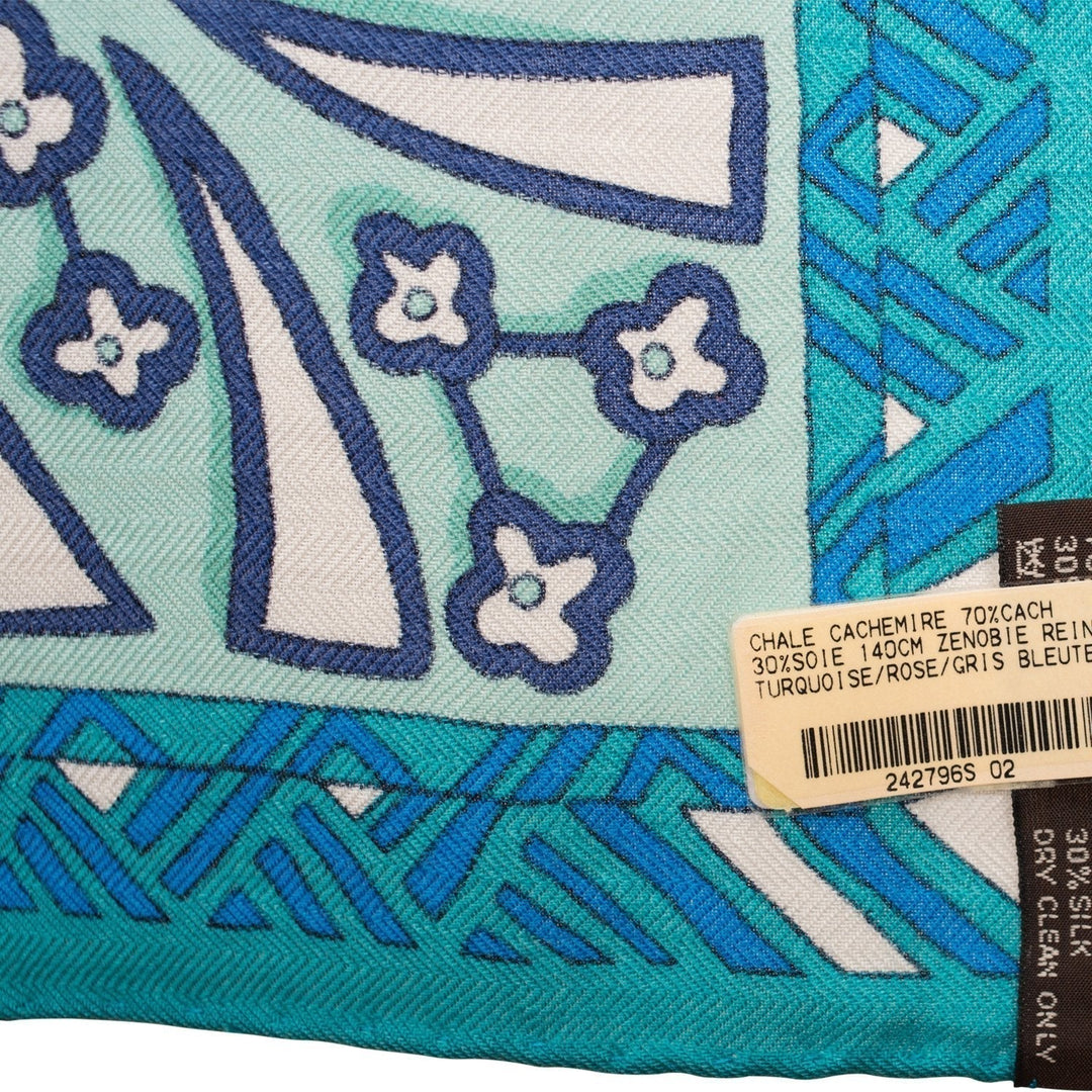 Top quality Hermes "Zenobie, Reine de Palmyre" Turquoise Cashmere and Silk Shawl 140cm