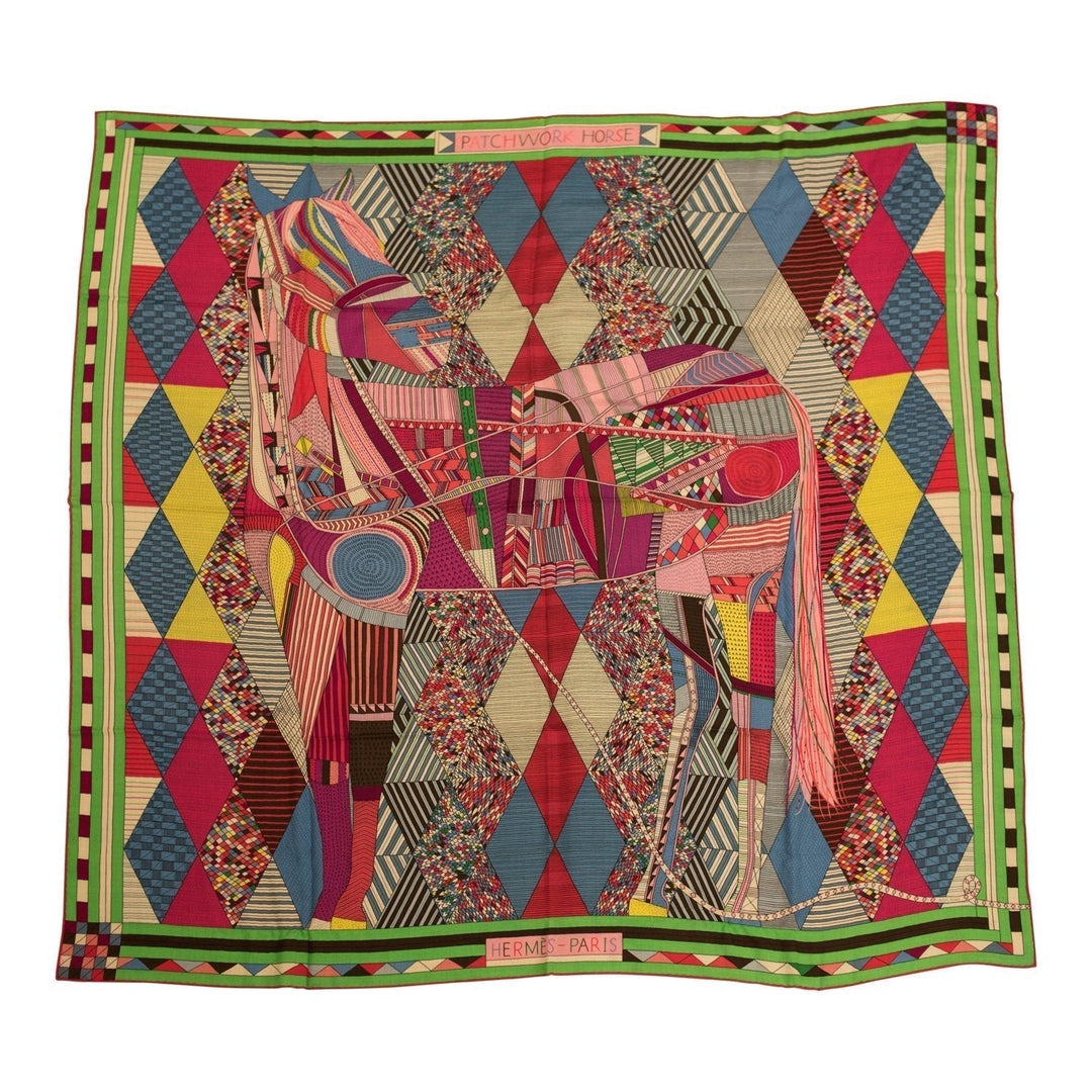 Top quality Hermes "Patchwork Horse" Fuchsia Cashmere and Silk Shawl 140cm