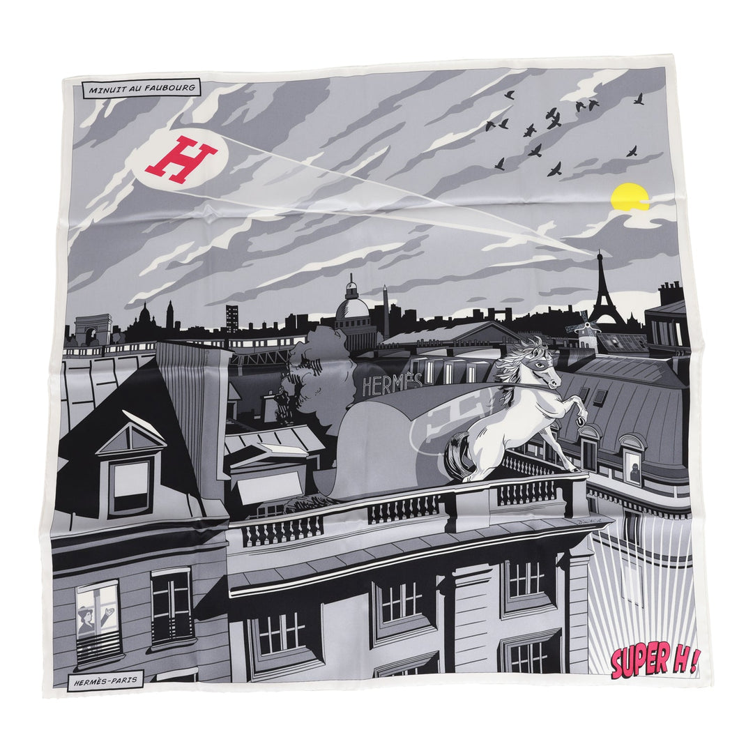Top quality Hermes "Minuit au Faubourg" White Silk Twill Scarf 70cm