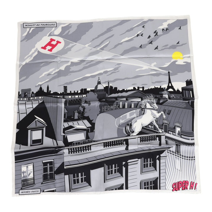 Top quality Hermes "Minuit au Faubourg" White Silk Twill Scarf 70cm